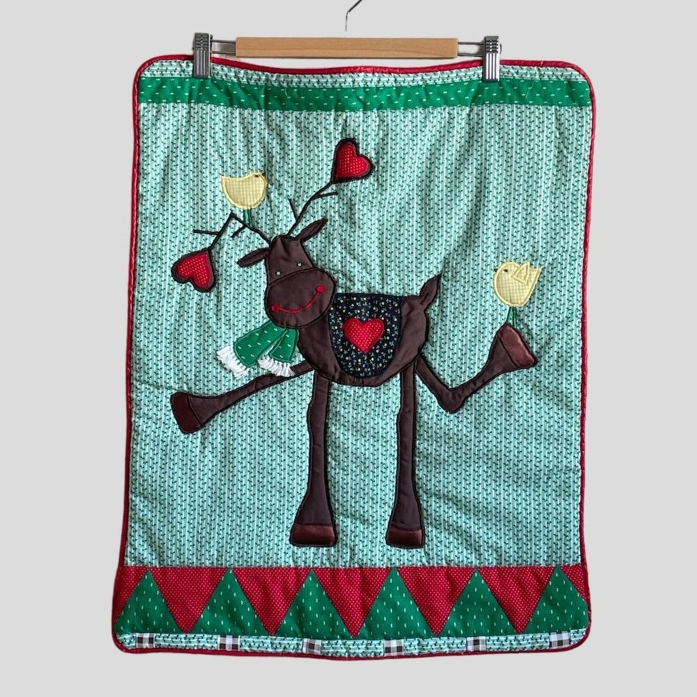 Vintage Yours Truly Finished Patchwork Quilt Christmas Reindeer Wall Hanging